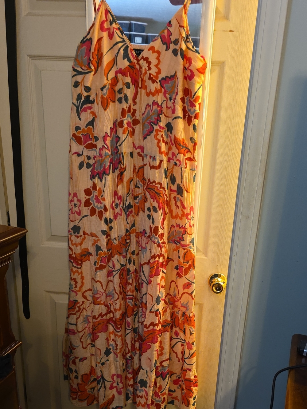 1 STATE Floral Print Spaghetti Strap Maxi Dress - Pink & Orange